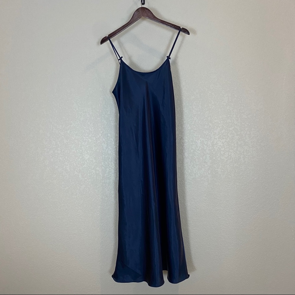 Navy Satin Maxi Slip Dress Nightgown